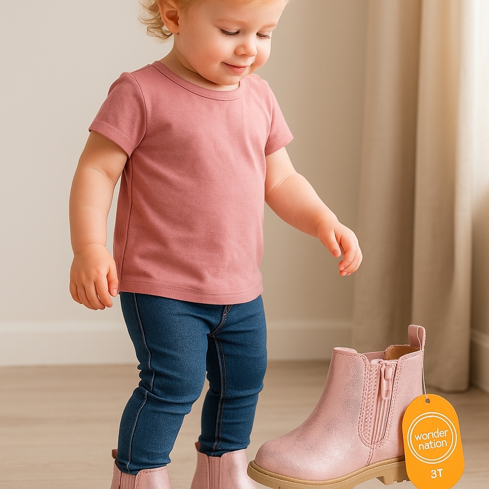 M7) Wonder Nation Pink Glitter Chelsea Boots – Toddler Girl Size 3T